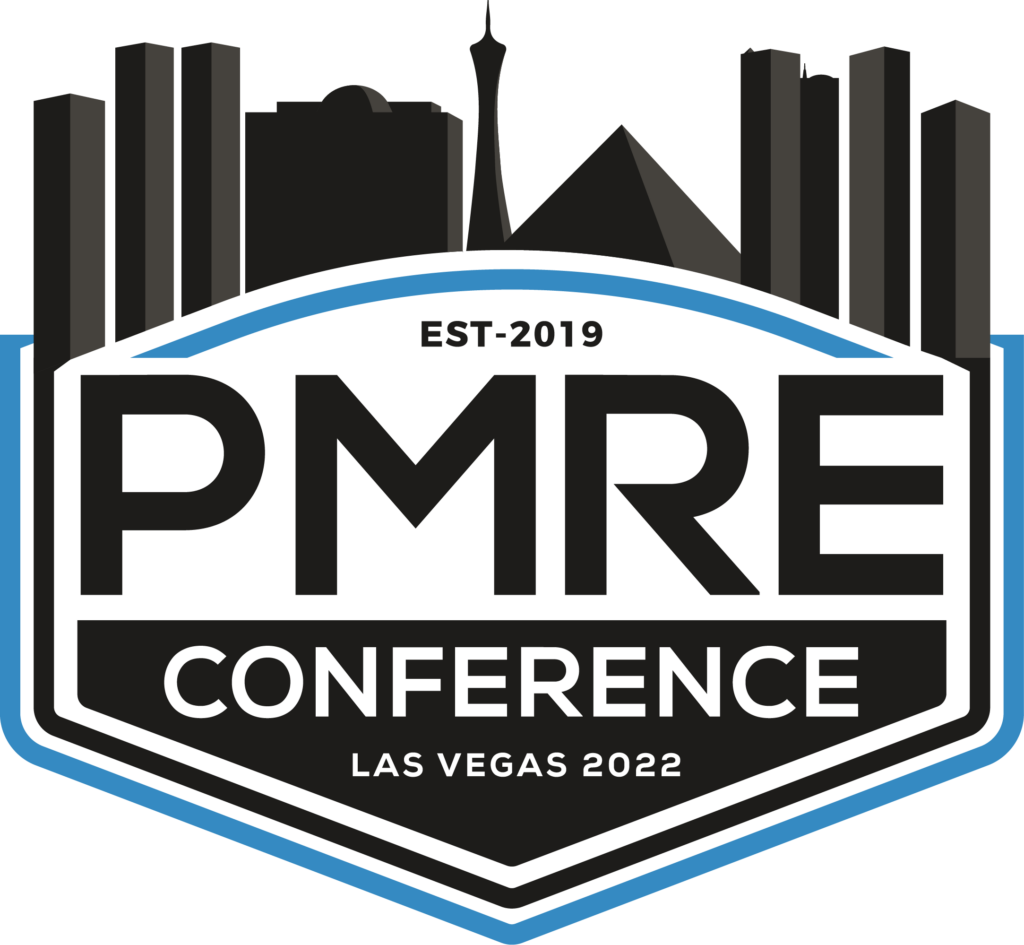 Black and white logo of PMRE Conference for Las Vegas 2022