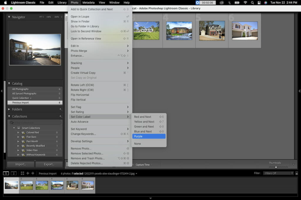 Setting the color label for images of real estate in Lightroom