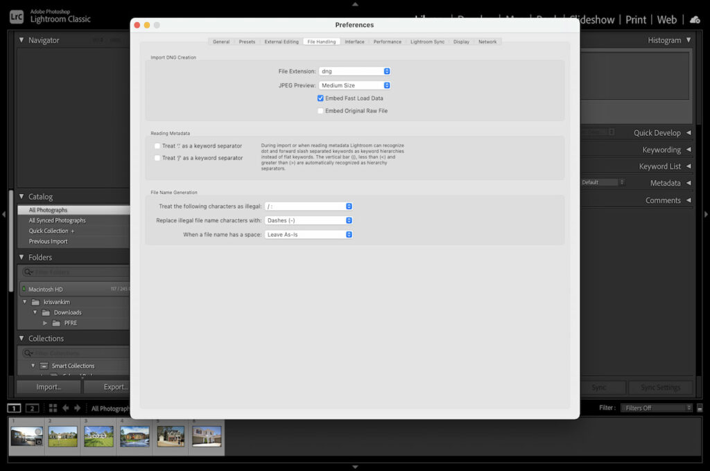 Choosing File Handling Preferences in Lightroom