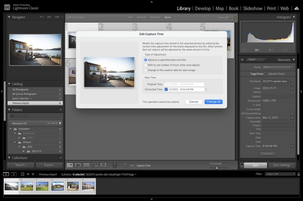 Modifying capture time when importing stunning real estate images