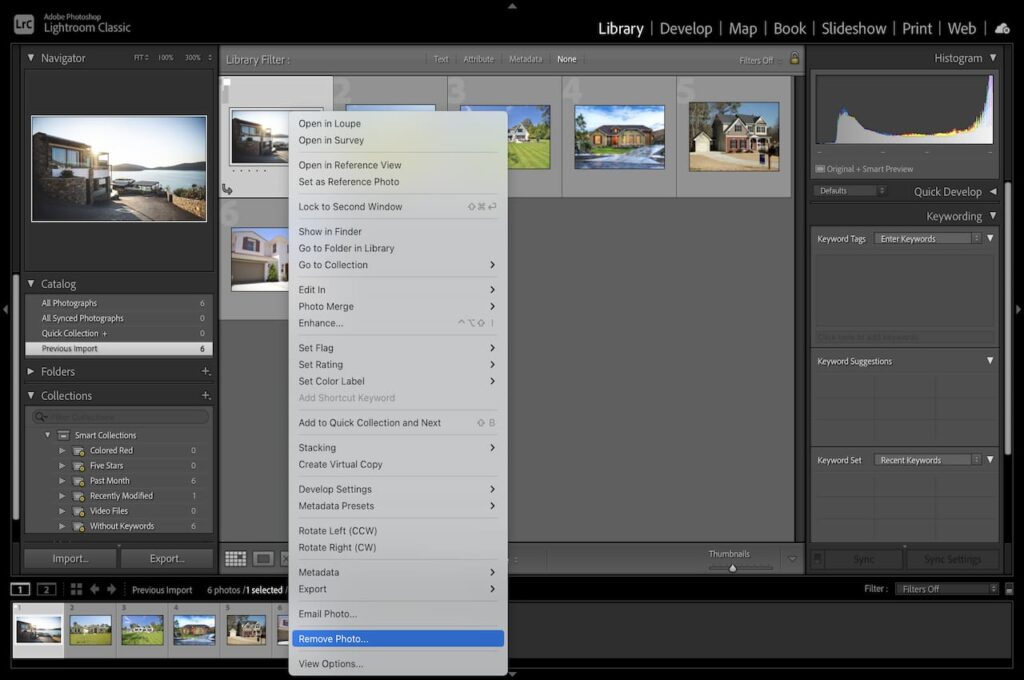 Deleting or removing real estate images in Lightroom