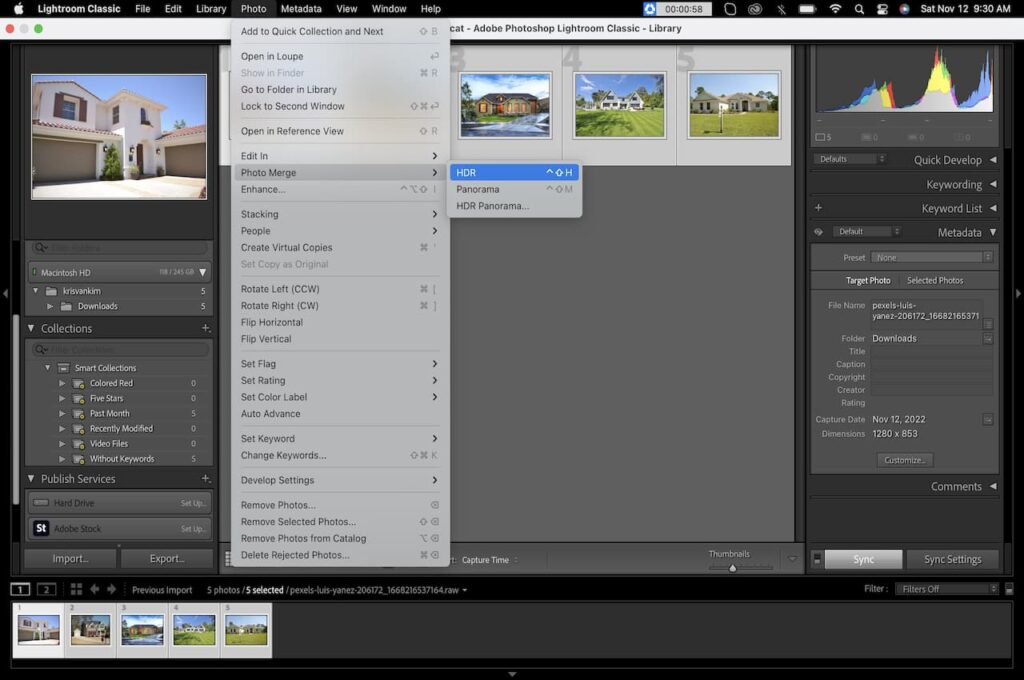 XNUMX つの異なる不動産画像が Lightroom で結合されています