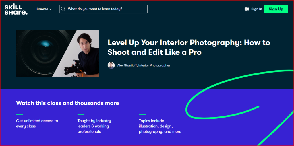 Level Up Your Interior Photography: How to Shoot and Edit Like a Pro homepage with a person holding a black DSLR camera