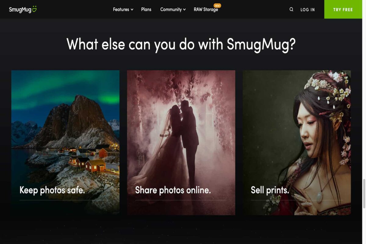 SmugMug showing what they offer on their website