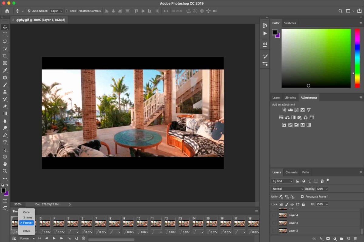 Looping the real estate GIF using Photoshop