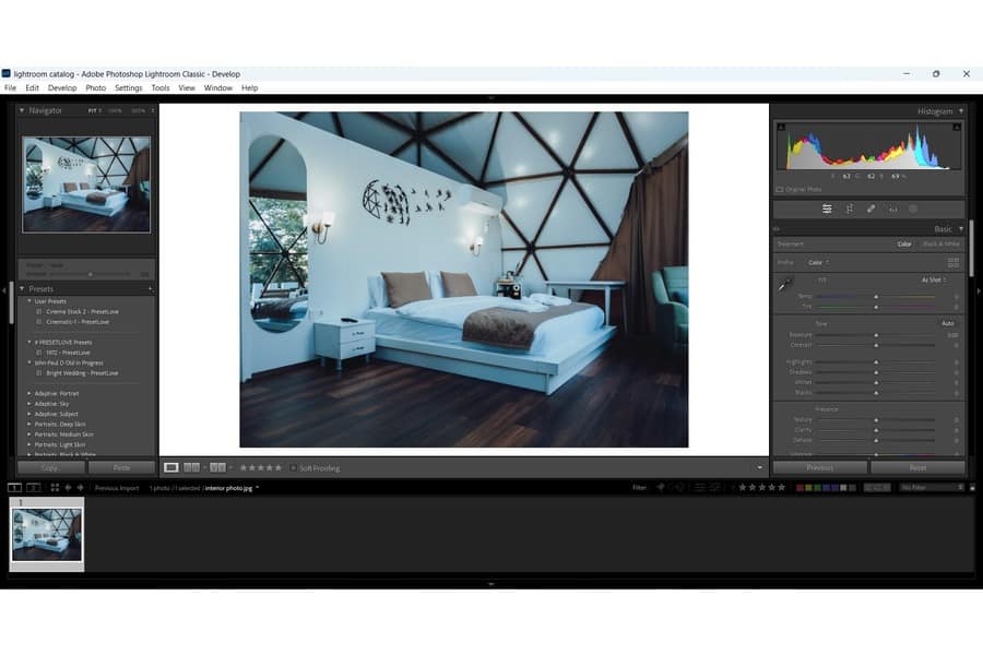 A Lightroom Catalog importing an image of an interior photo