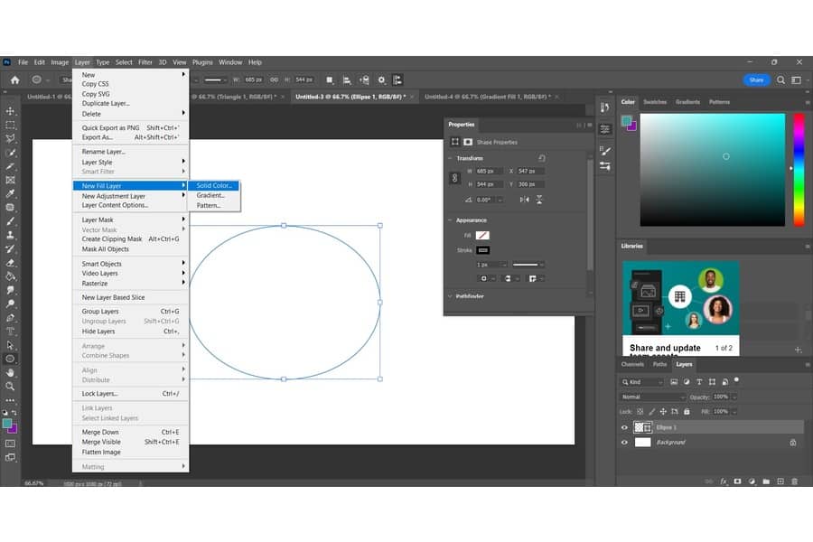 Photoshop で塗りつぶしレイヤー オプションを設定する