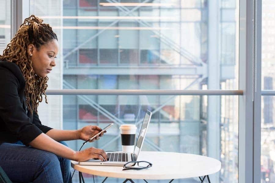 An image of a woman typing