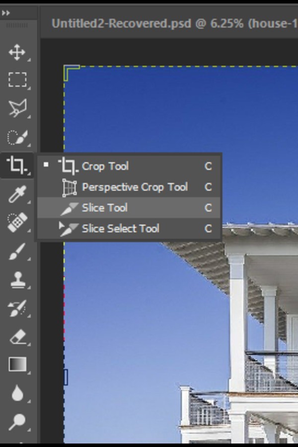 Selecting slice tool in Photoshop