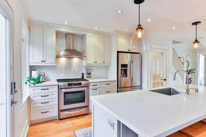 Kitchen with white counter and cabinets