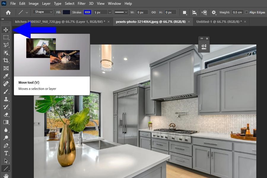 Pagpili ng Move Tool sa Photoshop