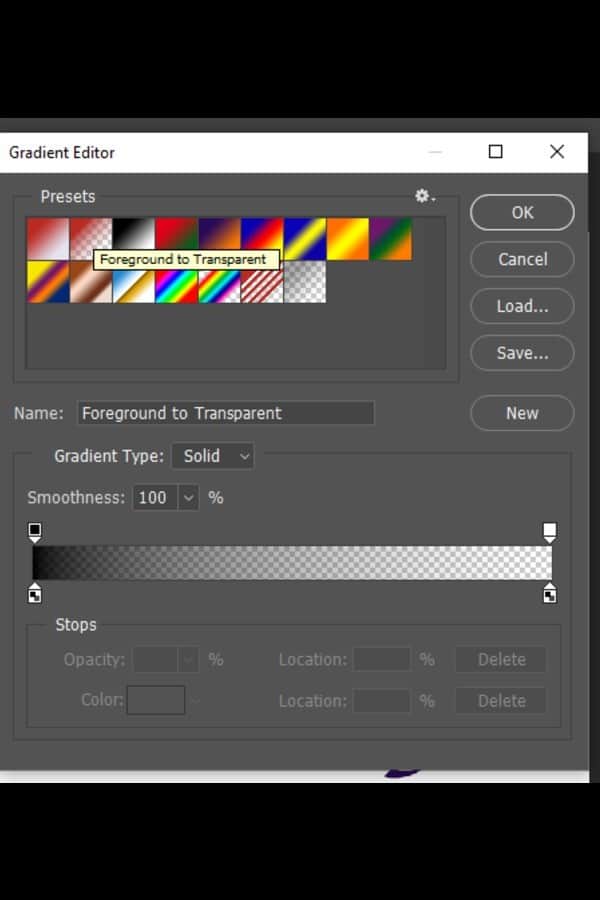 Foreground to Transparent gradient option in Photoshop