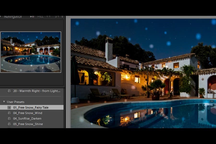 Using a preset to add snow effects with Lightroom