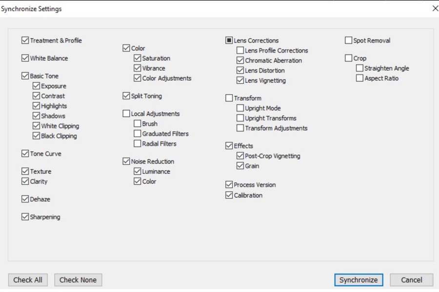 Choosing the edits that you want to apply to the images