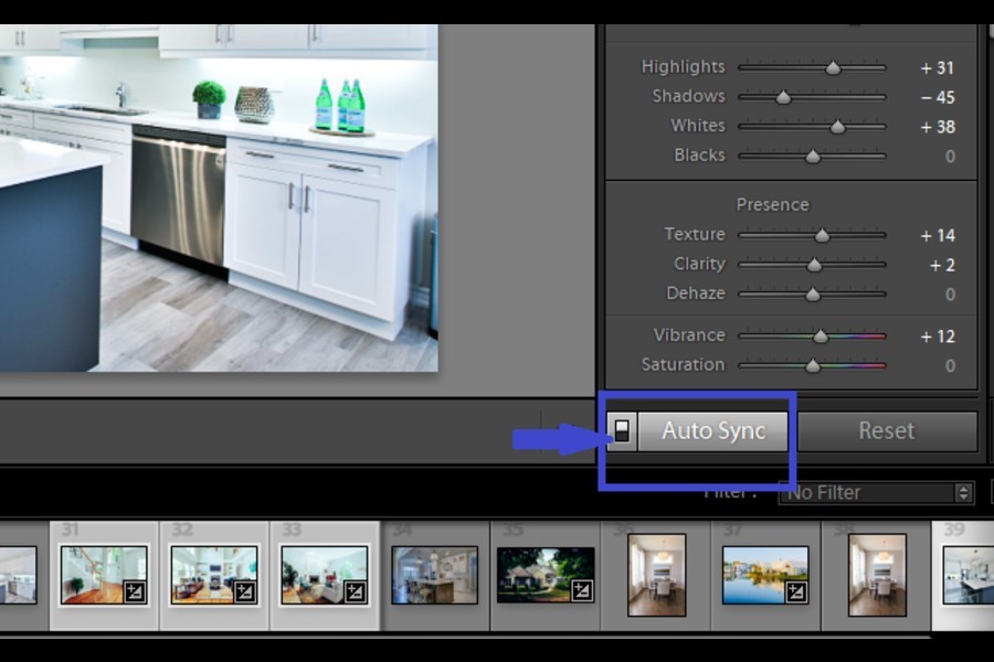 Using Auto-Sync button to copy edits in Lightroom