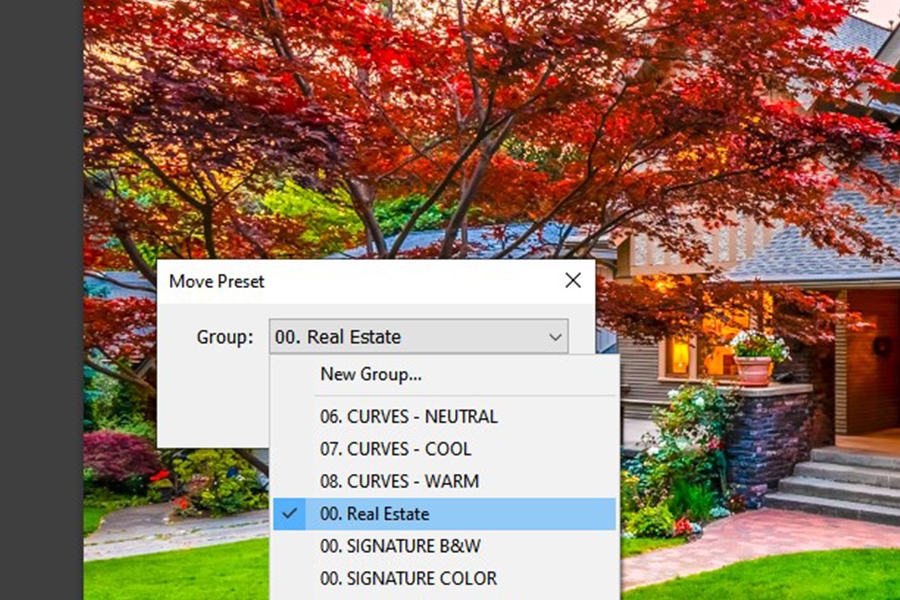 Choosing a preset folder in Lightroom