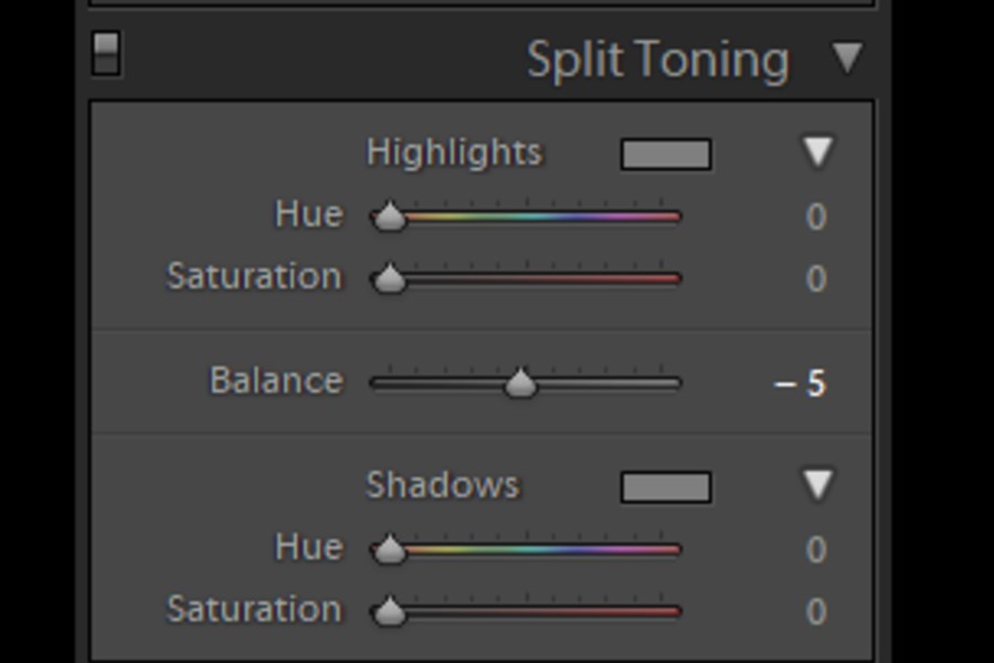 Split toning panel in Lightroom