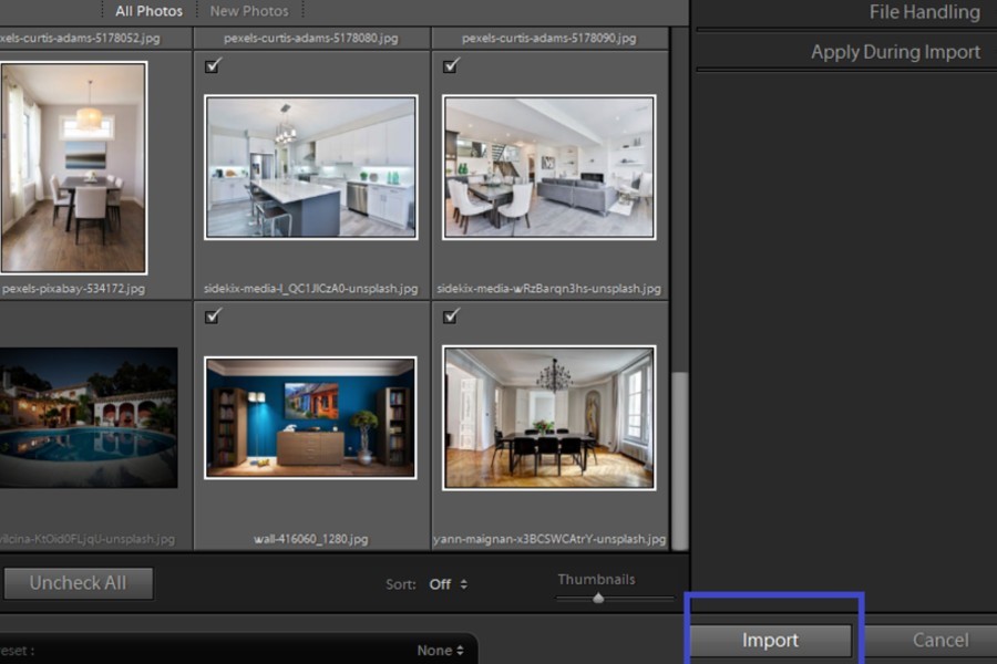 Selecting images to be edited and resized in Lightroom