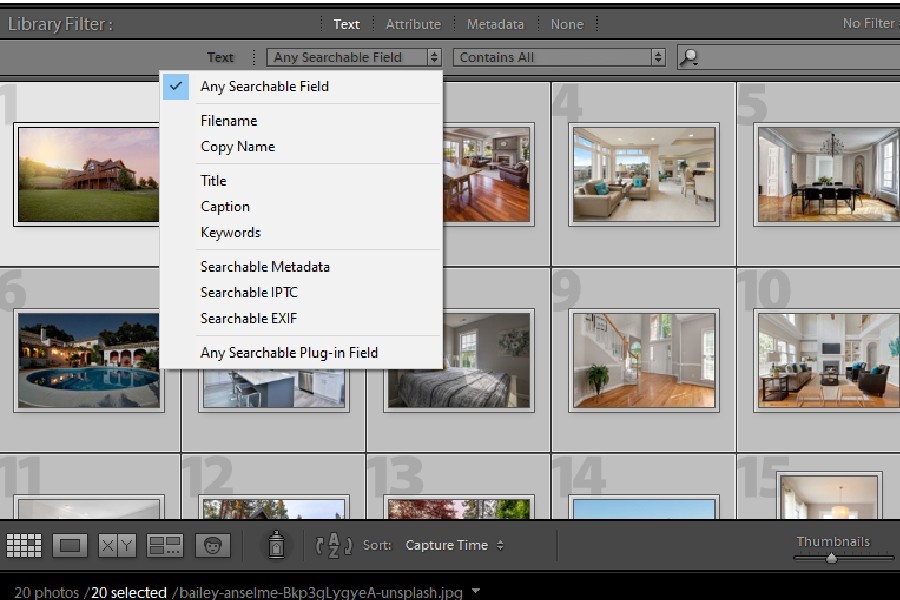 Using the Any Searchable Field option in Lightroom