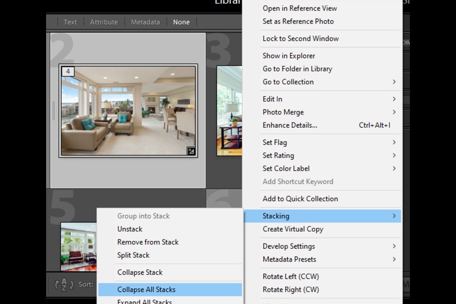 Collapse All Stacks option in Lightroom