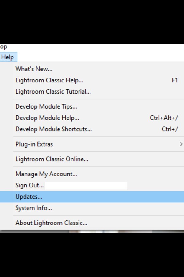 Updating Lightroom Classic from the Adobe Creative Cloud Application