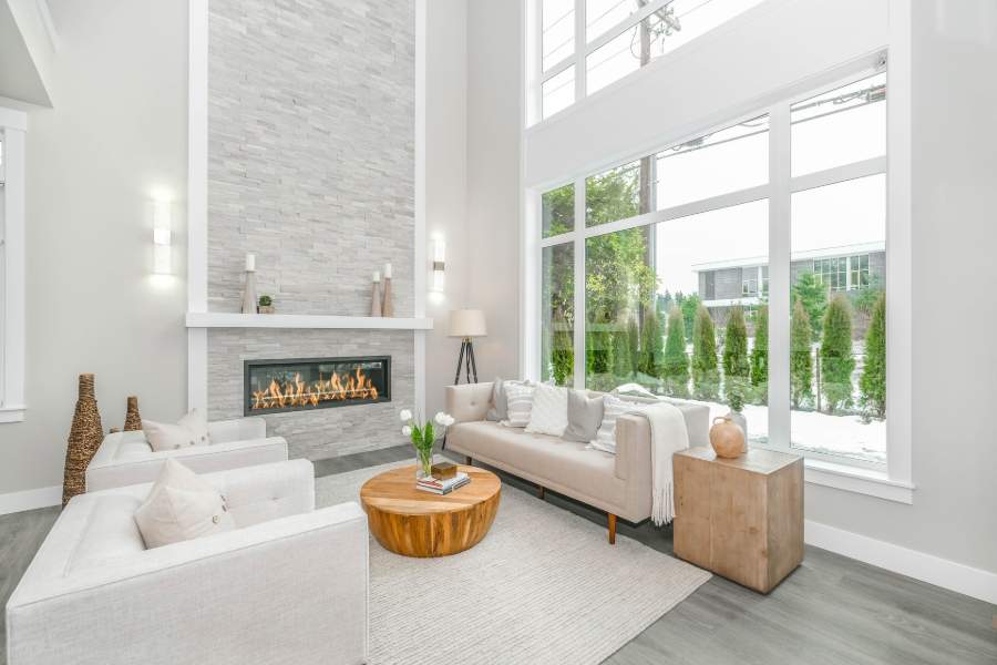 Living room with high ceiling