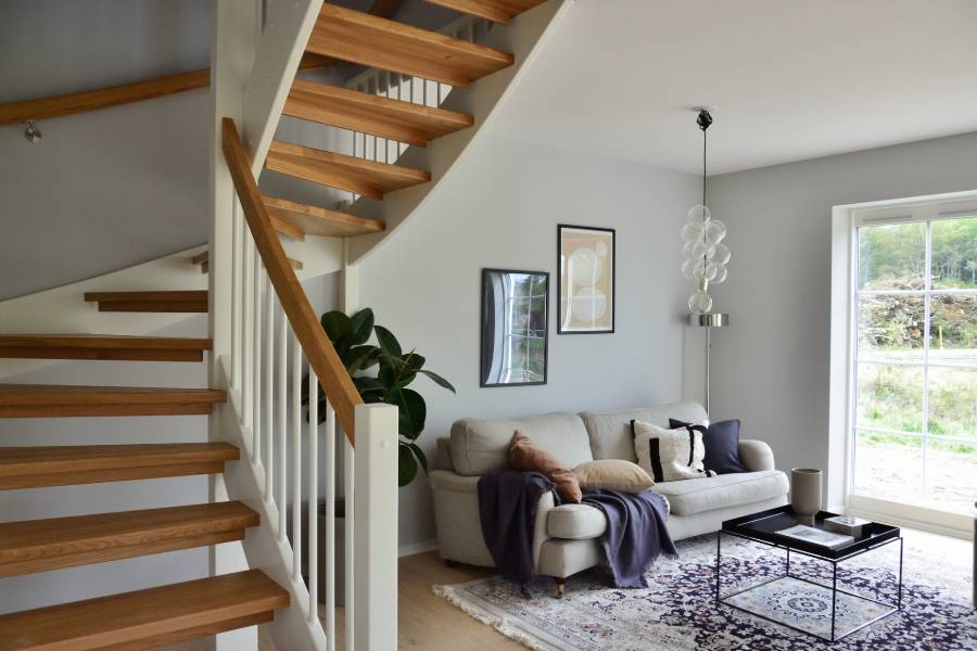 Wooden stairs beside living space